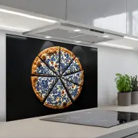 KitchenYeah Spatscherm 80x55 cm - Zelfklevende achterwand Pizza - Eten - Delftsblauw - Keuken muurbeschermer - Spatwand fornuis