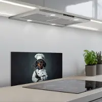 KitchenYeah Spatscherm 60x30 cm - Zelfklevende achterwand Hond - Garde - Kok - Keuken muurbeschermer - Spatwand fornuis