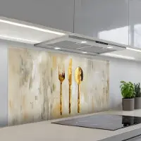 KitchenYeah Spatscherm 120x60 cm - Zelfklevende achterwand Verf - Goud - Bestek - Keuken muurbeschermer - Spatwand fornuis