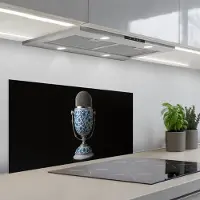 KitchenYeah Spatscherm 80x40 cm - Zelfklevende achterwand Microfoon - Delfts blauw - Muziek - Keuken muurbeschermer - Spatwand fornuis