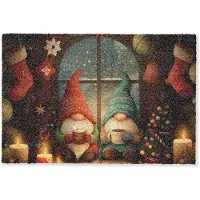 MuchoWow Deurmat 60x40 cm - Droogloopmat Gnooms - Kerst - Raam - Kleurrijk - Mat voor binnen - Schoonloopmat - Deurmatten met print - Inloopmat