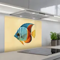 KitchenYeah Spatscherm 80x60 cm - Zelfklevende achterwand Vis - Vinnen - Blauw - Ogen - Keuken muurbeschermer - Spatwand fornuis