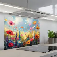 KitchenYeah Spatscherm 90x70 cm - Zelfklevende achterwand Bloemen - Natuur - Botanisch - Kunst - Keuken muurbeschermer - Spatwand fornuis