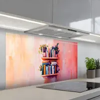 KitchenYeah Spatscherm 120x60 cm - Zelfklevende achterwand Planken - Boeken - Bladeren - Keuken muurbeschermer - Spatwand fornuis
