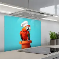 KitchenYeah Spatscherm 80x60 cm - Zelfklevende achterwand Ara - Koksmuts - Sokkel - Grappig - Keuken muurbeschermer - Spatwand fornuis