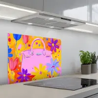 KitchenYeah Spatscherm 70x55 cm - Zelfklevende achterwand Tas - Roze - Bloemen - Keuken muurbeschermer - Spatwand fornuis