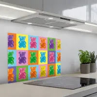 KitchenYeah Spatscherm 70x55 cm - Zelfklevende achterwand Art- Snoep - Kleurrijk - Keuken muurbeschermer - Spatwand fornuis