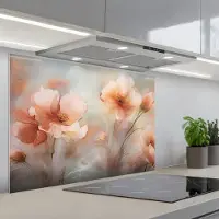 KitchenYeah Spatscherm 90x60 cm - Zelfklevende achterwand Bloemen - Pastel - Kunst - Klaprozen - Watercolor - Keuken muurbeschermer - Spatwand fornuis
