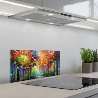 KitchenYeah Spatscherm 60x30 cm - Zelfklevende achterwand Landschap - Bos - Kleuren - Natuur - Keuken muurbeschermer - Spatwand fornuis