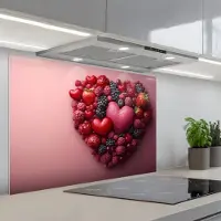 KitchenYeah Spatscherm 90x60 cm - Zelfklevende achterwand Fruit - Hartjes - Aardbeien - Frambozen - Bosbessen - Keuken muurbeschermer - Spatwand fornuis