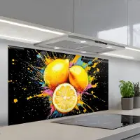 KitchenYeah Spatscherm 120x60 cm - Zelfklevende achterwand Citroen - Graffiti - Kleurrijk - Verf - Modern - Keuken muurbeschermer - Spatwand fornuis