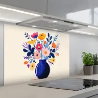 KitchenYeah Spatscherm 80x55 cm - Zelfklevende achterwand Vaas - Bloemen - Boeket - Keuken muurbeschermer - Spatwand fornuis