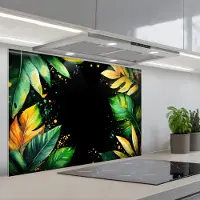 KitchenYeah Spatscherm 80x55 cm - Zelfklevende achterwand Bladeren - Groen - Geel - Verf - Jungle - Keuken muurbeschermer - Spatwand fornuis