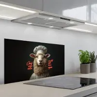 KitchenYeah Spatscherm 80x40 cm - Zelfklevende achterwand Schaap - Kokskleding - Neon - Quote - Keuken muurbeschermer - Spatwand fornuis