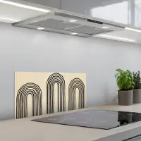 KitchenYeah Spatscherm 70x30 cm - Zelfklevende achterwand Boogvormen - Zwart - Strak - Keuken muurbeschermer - Spatwand fornuis