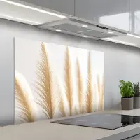 KitchenYeah Spatscherm 100x65 cm - Zelfklevende achterwand Pampas gras - Pluimen - Beige - Natuur - Keuken muurbeschermer - Spatwand fornuis