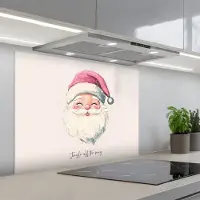 KitchenYeah Spatscherm 90x70 cm - Zelfklevende achterwand Kerstman - Kerst - Quote - Beige - Keuken muurbeschermer - Spatwand fornuis