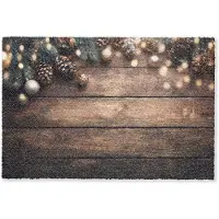 MuchoWow Deurmat 90x60 cm - Droogloopmat Kerstdecoratie - Houten - Dennenappel - Bruin - Mat voor binnen - Schoonloopmat - Deurmatten met print - Inloopmat