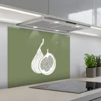 KitchenYeah Spatscherm 80x60 cm - Zelfklevende achterwand Vijgen - Minimalistisch - Getekend - Mosgroen - Keuken muurbeschermer - Spatwand fornuis