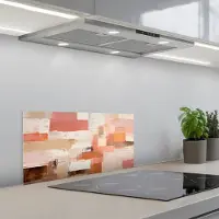 KitchenYeah Spatscherm 70x30 cm - Zelfklevende achterwand Kunst - Roze - Abstract - Keuken muurbeschermer - Spatwand fornuis