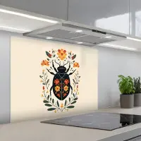 KitchenYeah Spatscherm 90x70 cm - Zelfklevende achterwand Bloemen - Oranje - Planten - Sierlijk - Keuken muurbeschermer - Spatwand fornuis