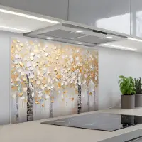 KitchenYeah Spatscherm 90x70 cm - Zelfklevende achterwand Bomen - Aquarel - Kunst - Natuur - Keuken muurbeschermer - Spatwand fornuis
