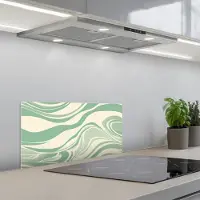 KitchenYeah Spatscherm 70x30 cm - Zelfklevende achterwand Organische lijnen - Mintgroen - Marmer print - Keuken muurbeschermer - Spatwand fornuis