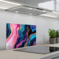 KitchenYeah Spatscherm 60x40 cm - Zelfklevende achterwand Marmer - Modern - Goud - Keuken muurbeschermer - Spatwand fornuis