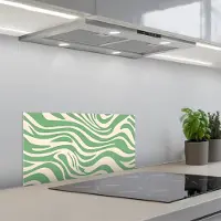 KitchenYeah Spatscherm 70x30 cm - Zelfklevende achterwand Zebrapatroon - Groen - Retro - Keuken muurbeschermer - Spatwand fornuis