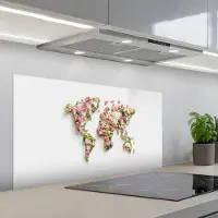 KitchenYeah Spatscherm 100x50 cm - Zelfklevende achterwand Wereldkaart - Bloemen - Subtiel - Keuken muurbeschermer - Spatwand fornuis