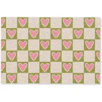 MuchoWow Deurmat 60x40 cm - Droogloopmat Olijfgroen - Hartjes - Patroon - Retro - Mat voor binnen - Schoonloopmat - Deurmatten met print - Inloopmat