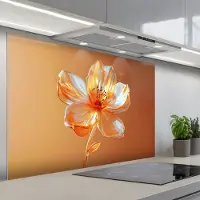 KitchenYeah Spatscherm 120x80 cm - Zelfklevende achterwand Glazen - Bloem - Oranje - Keuken muurbeschermer - Spatwand fornuis