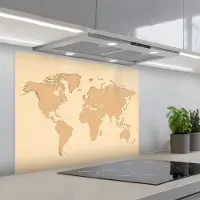 KitchenYeah Spatscherm 90x70 cm - Zelfklevende achterwand Wereldkaart - Rasterachtergrond - Eenvoudige vormgeving - Keuken muurbeschermer - Spatwand fornuis
