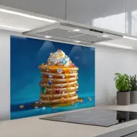 KitchenYeah Spatscherm 80x60 cm - Zelfklevende achterwand Pannenkoeken - Steentjes - Glitter - Slagroom - Keuken muurbeschermer - Spatwand fornuis