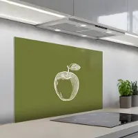 KitchenYeah Spatscherm 100x65 cm - Zelfklevende achterwand Lijntekening - Appel - Olijfgroen - Blaadje - Keuken muurbeschermer - Spatwand fornuis