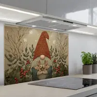 KitchenYeah Spatscherm 90x60 cm - Zelfklevende achterwand Kerstgnome - Konijntjes - Kleurrijk - Keuken muurbeschermer - Spatwand fornuis