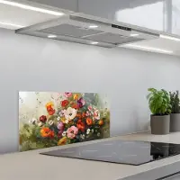 KitchenYeah Spatscherm 60x30 cm - Zelfklevende achterwand Vrolijk boeket - Dynamisch - Subtiele kleurspatten - Keuken muurbeschermer - Spatwand fornuis