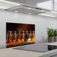 KitchenYeah Spatscherm 60x40 cm - Zelfklevende achterwand Potjes - Kruiden - Specerijen - Korrels - Keuken muurbeschermer - Spatwand fornuis
