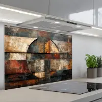 KitchenYeah Spatscherm 90x60 cm - Zelfklevende achterwand Kunst - Bruin - Abstract - Hout motief - Keuken muurbeschermer - Spatwand fornuis