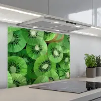 KitchenYeah Spatscherm 80x60 cm - Zelfklevende achterwand Kiwi - Groen - Pitten - Keuken muurbeschermer - Spatwand fornuis
