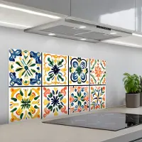 KitchenYeah Spatscherm 100x50 cm - Zelfklevende achterwand Spaans - Tegels - Keramiek - Bloemen - Keuken muurbeschermer - Spatwand fornuis