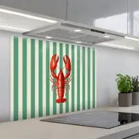 KitchenYeah Spatscherm 90x70 cm - Zelfklevende achterwand Kreeft - Strepen - Realistisch - Zomers - Keuken muurbeschermer - Spatwand fornuis