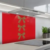 KitchenYeah Spatscherm 90x60 cm - Zelfklevende achterwand Strikken - Panterprint - Rood - Keuken muurbeschermer - Spatwand fornuis