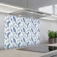 KitchenYeah Spatscherm 80x60 cm - Zelfklevende achterwand Frans - Citroen - Bladeren - Blauw - Keuken muurbeschermer - Spatwand fornuis