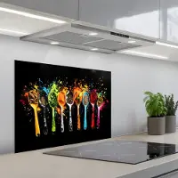 KitchenYeah Spatscherm 70x55 cm - Zelfklevende achterwand Lepels - Kruiden - Modern - Graffiti - Verf - Kleurrijk - Keuken muurbeschermer - Spatwand fornuis