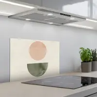 KitchenYeah Spatscherm 60x40 cm - Zelfklevende achterwand Modern - Roze - Groen - Natuur - Geometrisch - Vormen - Keuken muurbeschermer - Spatwand fornuis