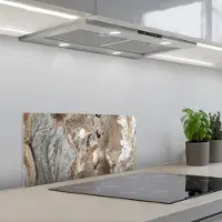 KitchenYeah Spatscherm 70x30 cm - Zelfklevende achterwand Abstract - Marmer print - Wit - Bruin - Marmerlook - Keuken muurbeschermer - Spatwand fornuis