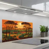 KitchenYeah Spatscherm 80x40 cm - Zelfklevende achterwand Landschap - Afrikaans - Zon - Keuken muurbeschermer - Spatwand fornuis