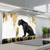 KitchenYeah Spatscherm 80x55 cm - Zelfklevende achterwand Panter - Zwart - Abstract - Goud - Keuken muurbeschermer - Spatwand fornuis