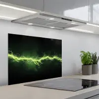 KitchenYeah Spatscherm 70x50 cm - Zelfklevende achterwand Gaming - Elektriciteit - Lijn - Vonken - Groen - Keuken muurbeschermer - Spatwand fornuis